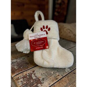 St. Nicholas Square Knit & Faux Fur Pet Christmas Stocking With Red Paw Embroide